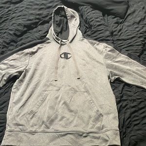 Gray Champion hoodie, drawstrings, size Large